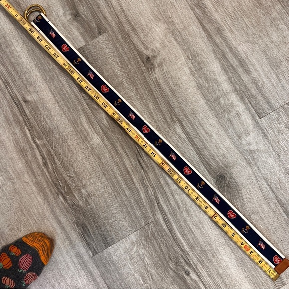 Ralph Lauren Satin Canvas Leather Trim Flag Collegiate Preppy Bear American Belt - Picture 9 of 12